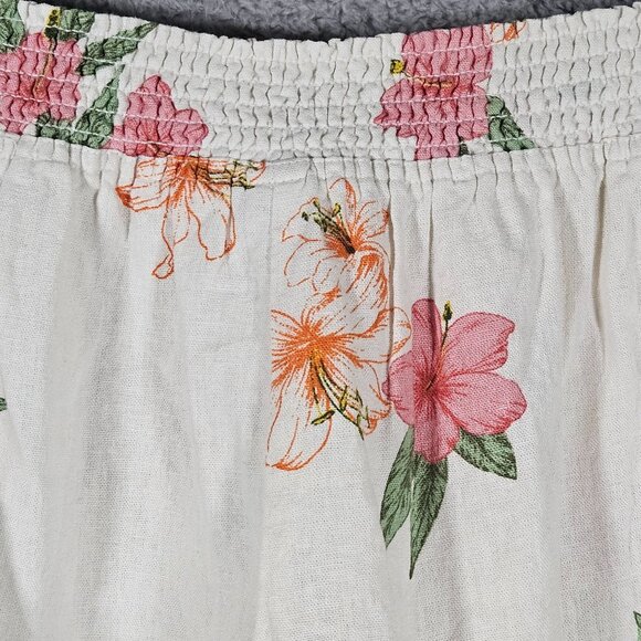 Floral Linen Blend Elastic Waist Shorts With Drawstring & Pockets By Bebop XL - Picture 6 of 14